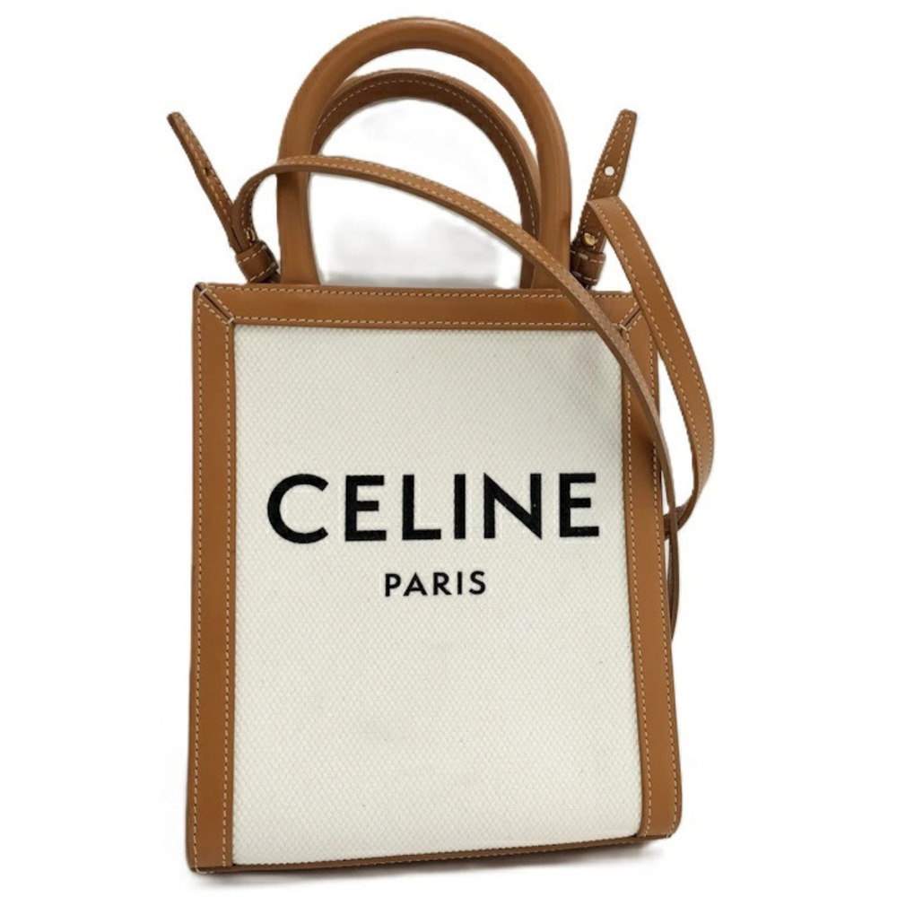 Celine Shoulder Bag Vertical Cabas White Camel Brown